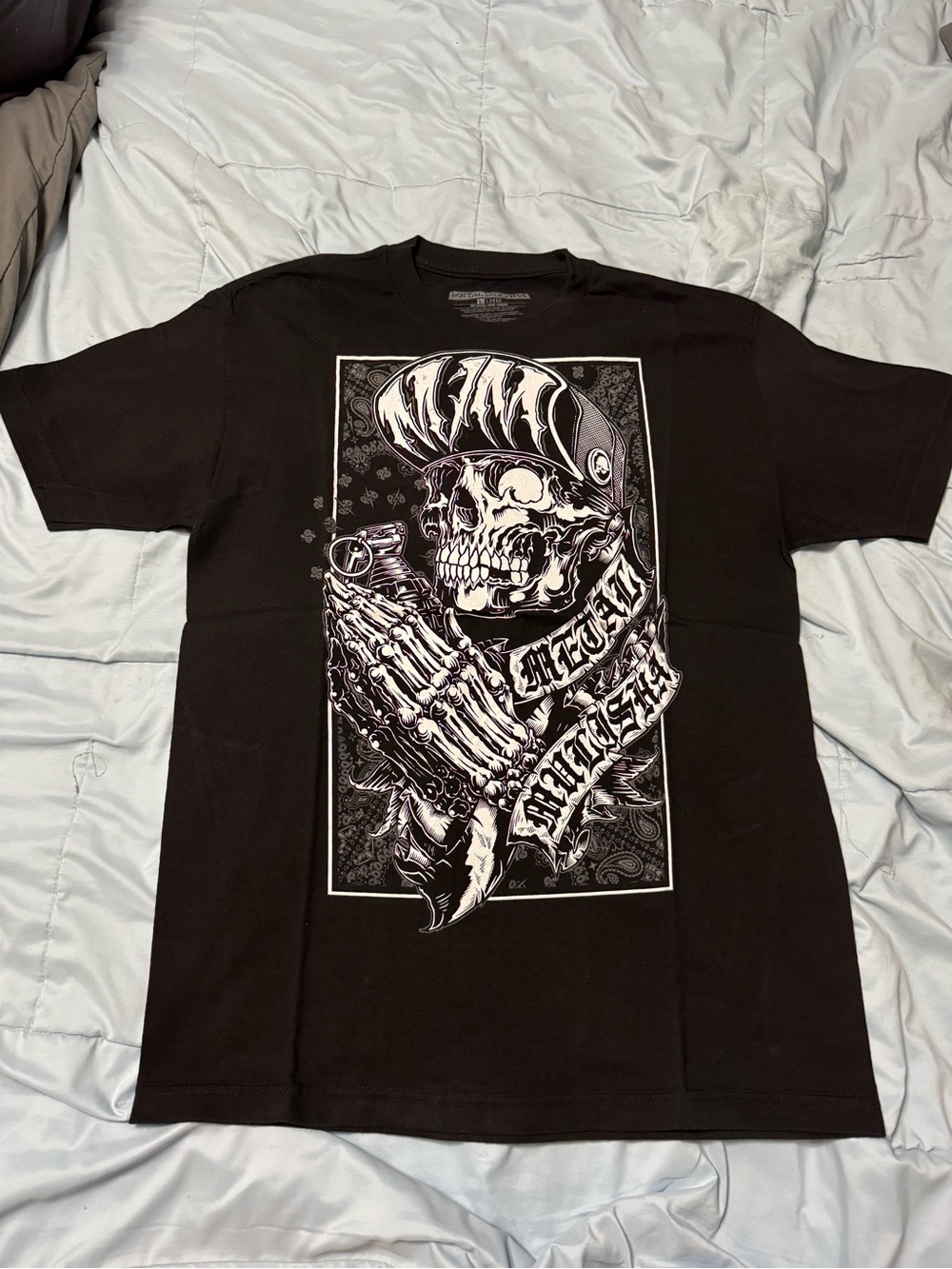 Metal Mulisha Black Tee with White Skull Graphic
